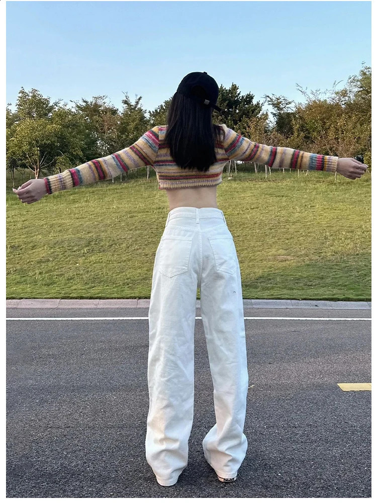 Office Ladys Fashionable Deeptown Y2k Wide Leg Cotton Jeans in White women jeans mom cargo pants 250122