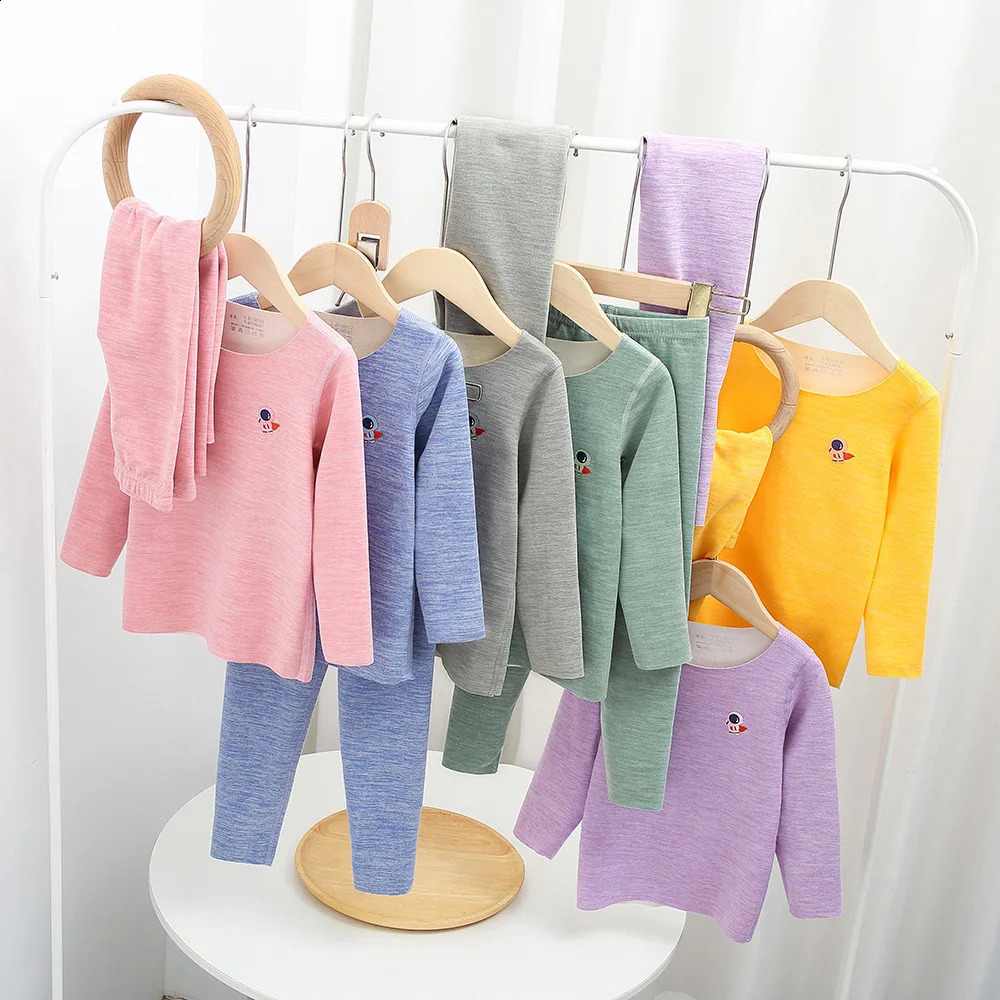 Childrens Thermal Underwear Set Boys Girls Long Johns with Fleece Cotton Sweater Winter Pajamas Baby Sleepwear Home Clothes 250121