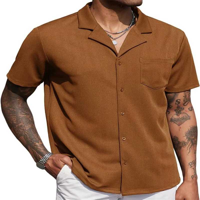 Mens casual fashion wrinkle-free untucked Cuban shirt business casual button-down shirt short sleeve shirtXJ250121