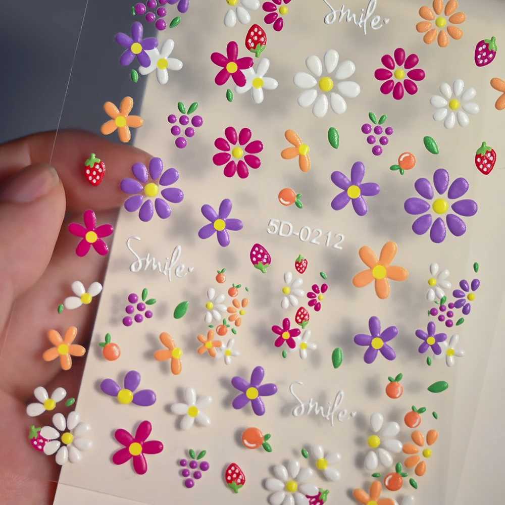 5D Exquisite Daisy Nail Sticker 1sheet Colorful Floral Nail Decal 8*10cm Self-adhesive Luxurious Daisy Nail Art Sticker Decor 9#XJ250120