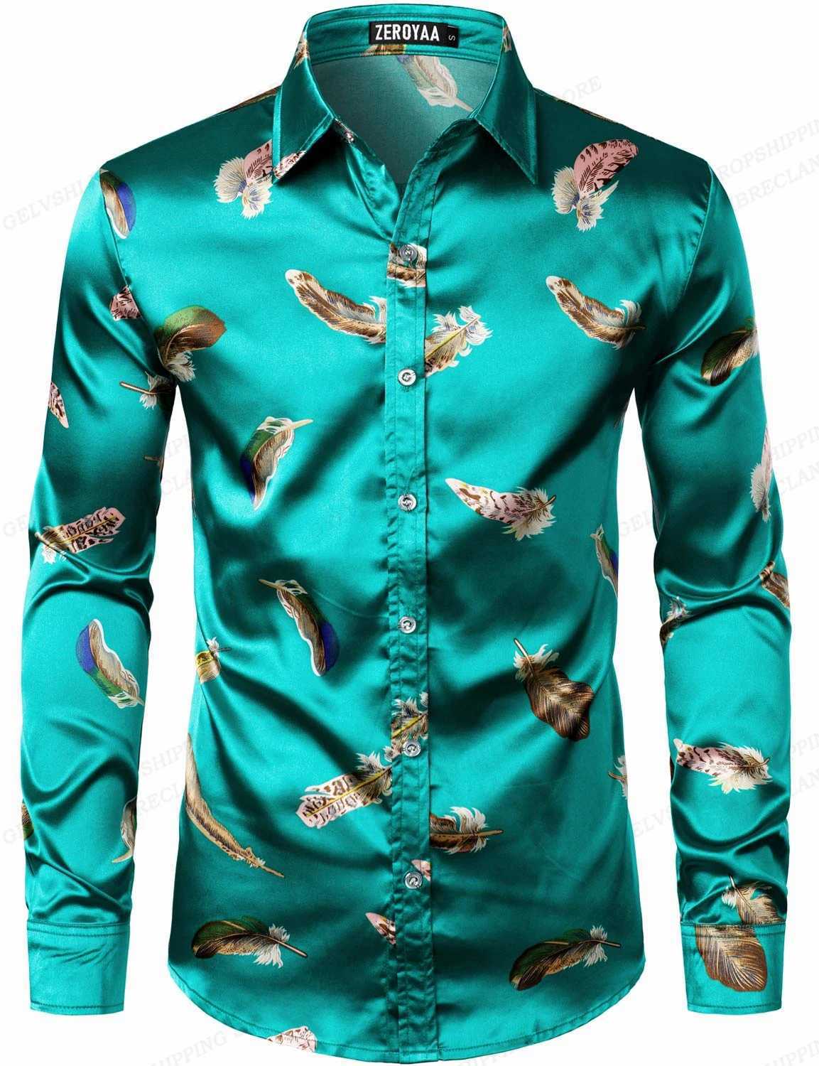 Gold Chain Hawaii Shirts Butterfly 3d Print Shirts Men Fashion Shirts Long Sleeve Beach Blouse Luxury Lapel Shirt Mens ClothingXJ250121