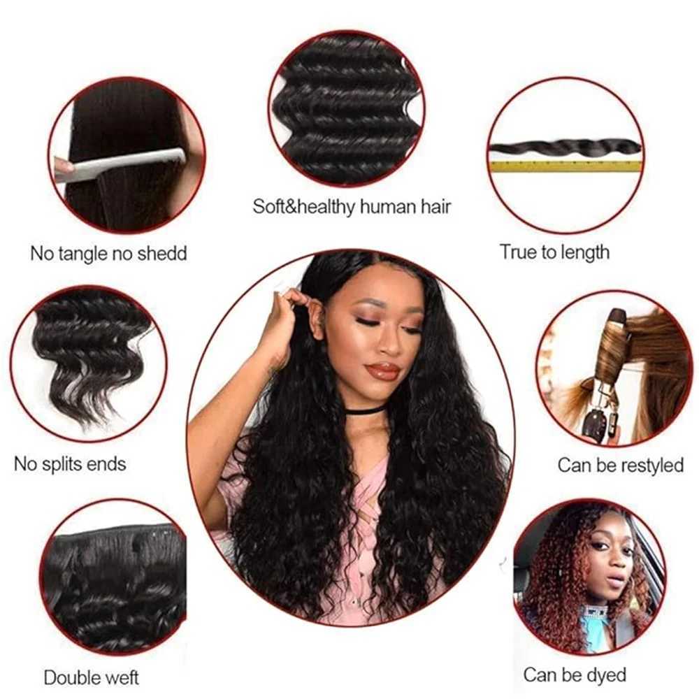 BAFU Brazilian Water Wave Human Hair Bundles With Clo 3 Bundles With 4X4 Lace Clo Natural Color For Black WomenXJ250120