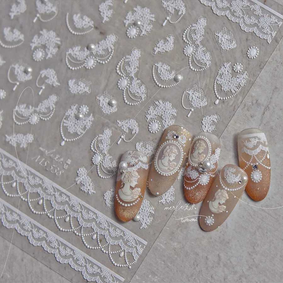Japanese White Lace Flower High Quality 3D Embossing Adhesive Nail Stickers Nail Art Decoration Decals DesignXJ250120