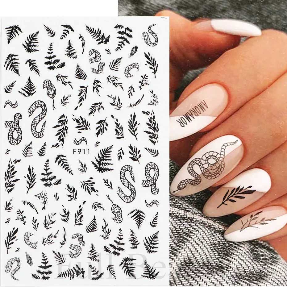 Snake Nail Stickers 3D Flower Leaf Slider Black White Butterfly Moon Star Smile Face Decals Manicure Nails Art Decoration CHF909XJ250120