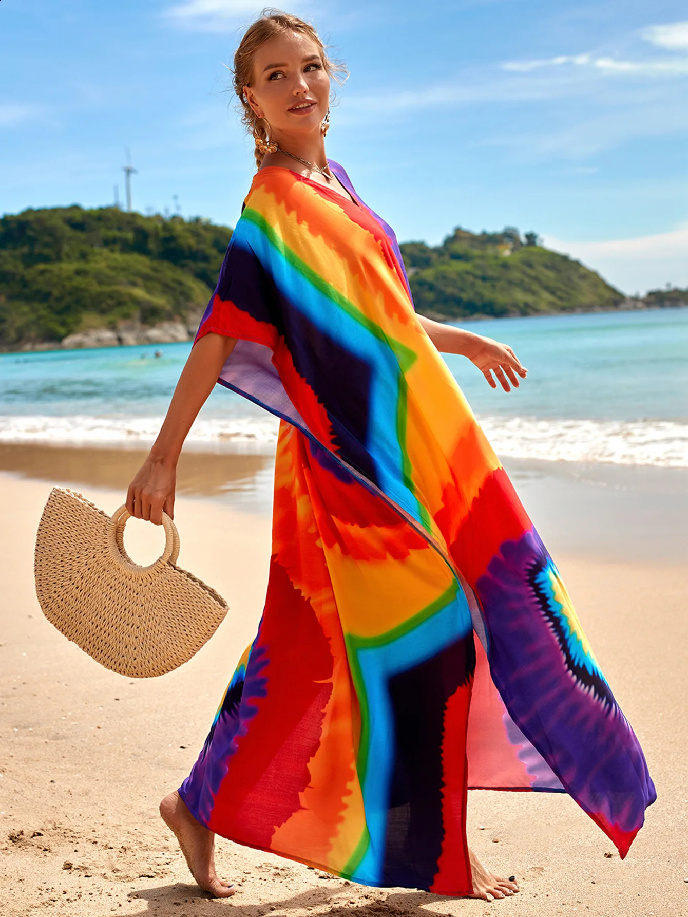 Women Beachwear Long Beach Coverups Caftan Casual Dress Swimwear Cover Ups Bathing Suit 250122