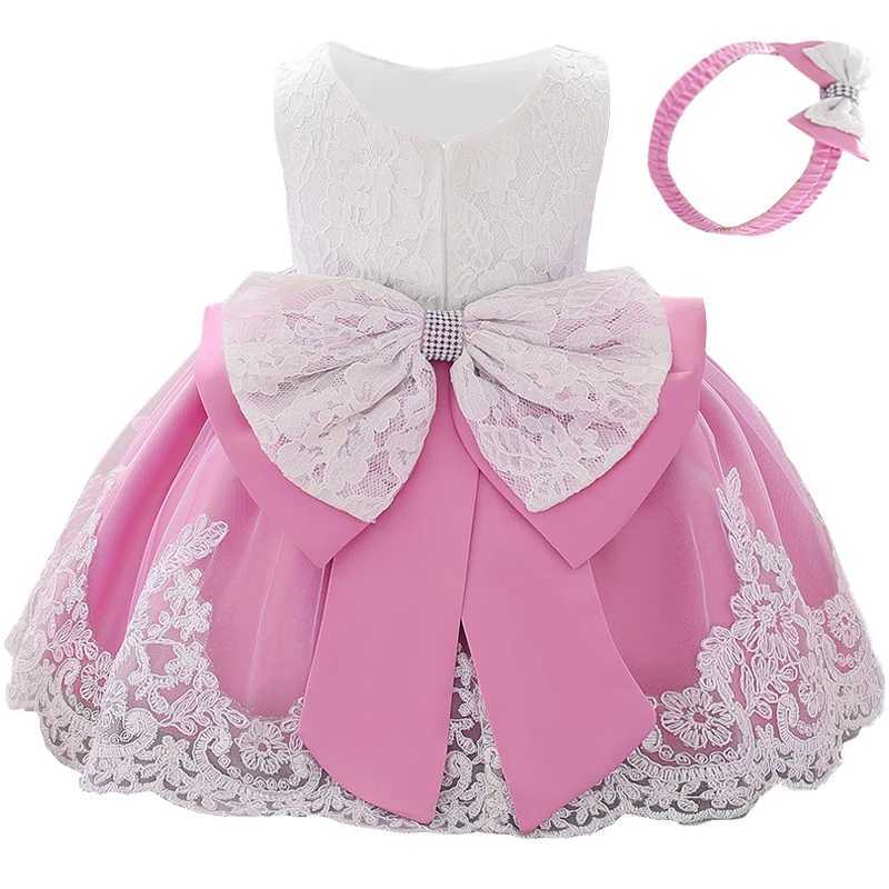 Big Bow Baby Girls Dress Newborn Baptist Princess Party Flower Dress Girl Dress Preschool First Birthday Christmas Childrens Clothing X250203