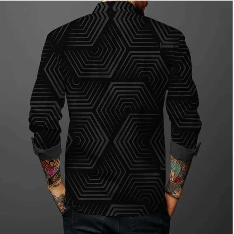 New business casual mens line 3D printed shirt formal spring and summer lapel long-sleeved XS-6XL stretch fabric shirt 2024XJ250121