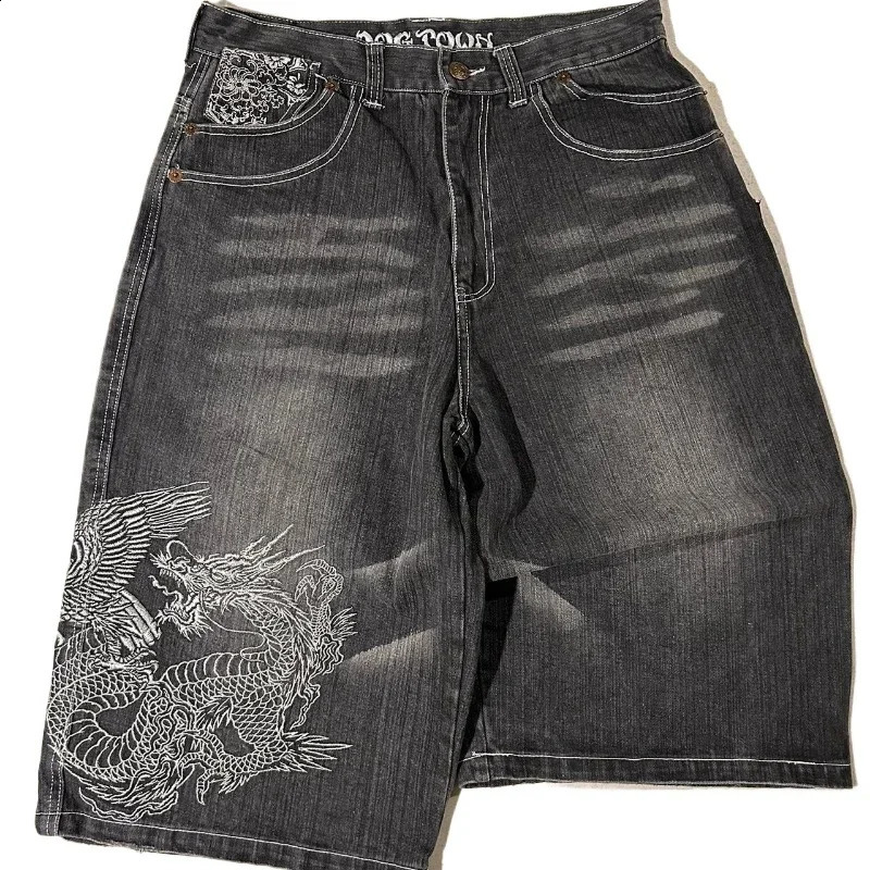 2024 summer denim shorts hiphop Harajuku dark style Y2K casual super personality pattern loose ins trend 250121