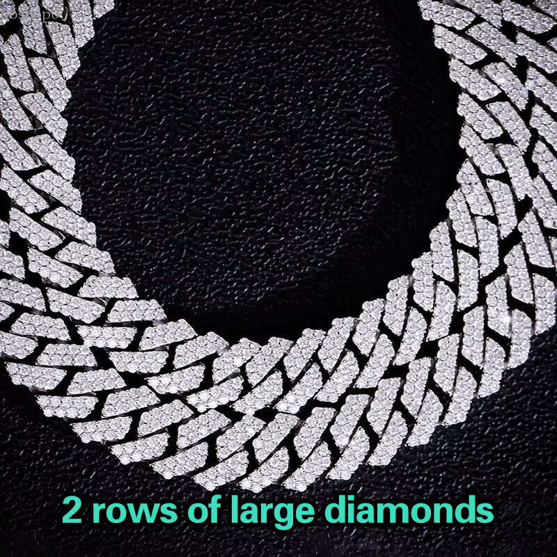 Hot sales Hip Hop Mens 10mm Solid Sterg Sier VVS1 2 rows Moissanite Dia Heavy Iced Out Cuban k Chain Necklace