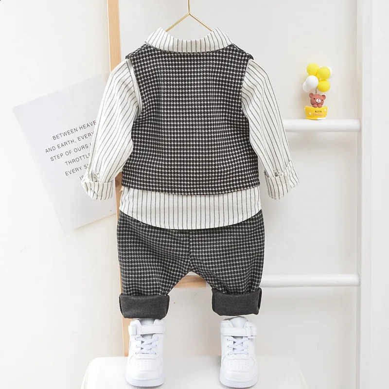 Children Kids Gentleman Clothing Suit Birthday Wedding Party Elegant Set Baby Boy Casual Wear Striped Shirt Vest Pants Costume 250113