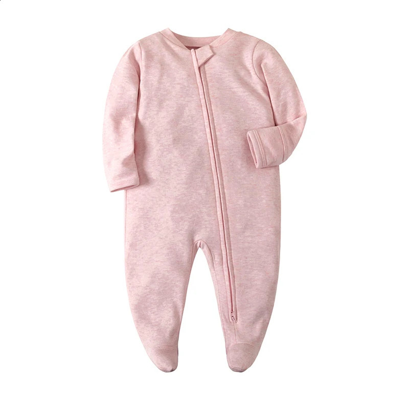 Boys Girls Jumpsuit Zipper Footed Solid LongSleeve Pajamas Sleepsuits Organic Cotton Baby Rompers Waffle 100% Infant 250117