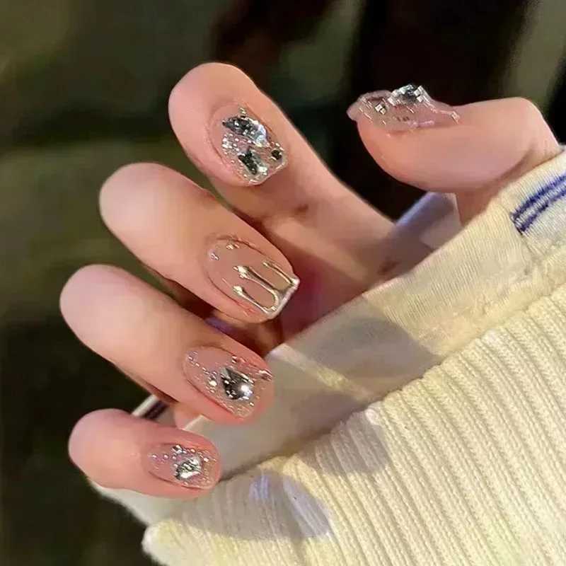 24 pieces of ballet dancer fake nails short nail beauty tools with glue fake nails full set of artificial nail tips ergonomicW250120
