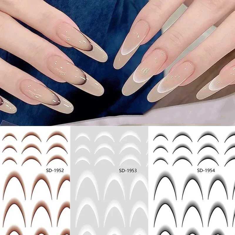 3pcs French Gradient Line Nail Art Stickers Black White Self-Adhesive Slider Design Manicure Tools DIY Moon Shape Nail DecalsXJ250120