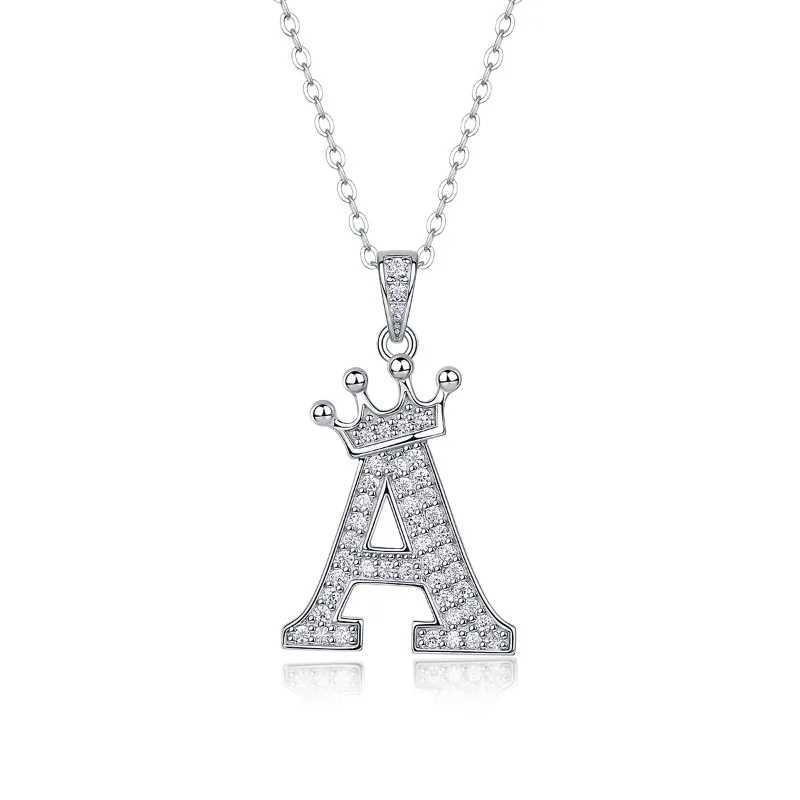 S925 Silver d Moissanite Crown Letter Pendant Necklace Women Fine Jewelry Platinum Diamond 26 Letters Necklaces Pass TesterXJ250114