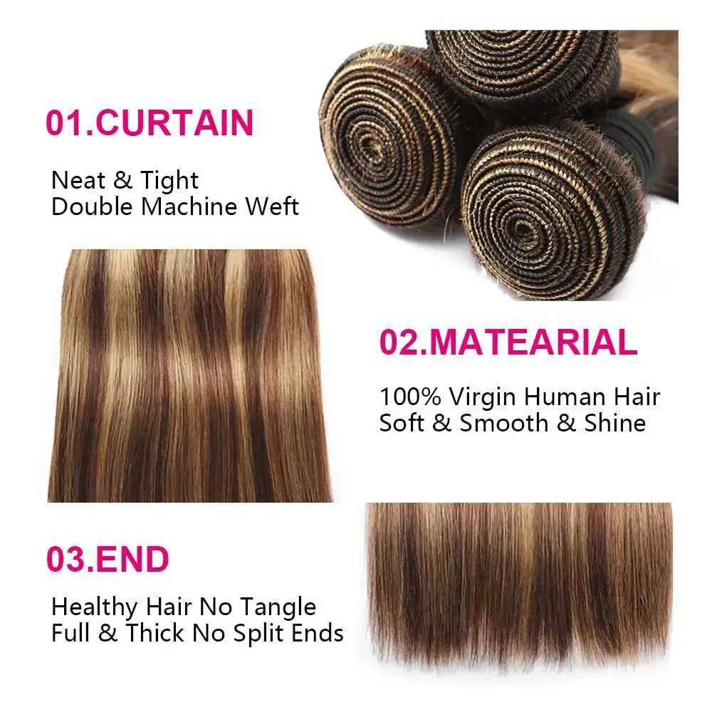 3 4 Bundle Deals P4/27 Straight Bundles 100% Human Hair 30 Inch Hightlight Colored Human Hair Bundles Remy Hair Weaves For WomenXJ250120