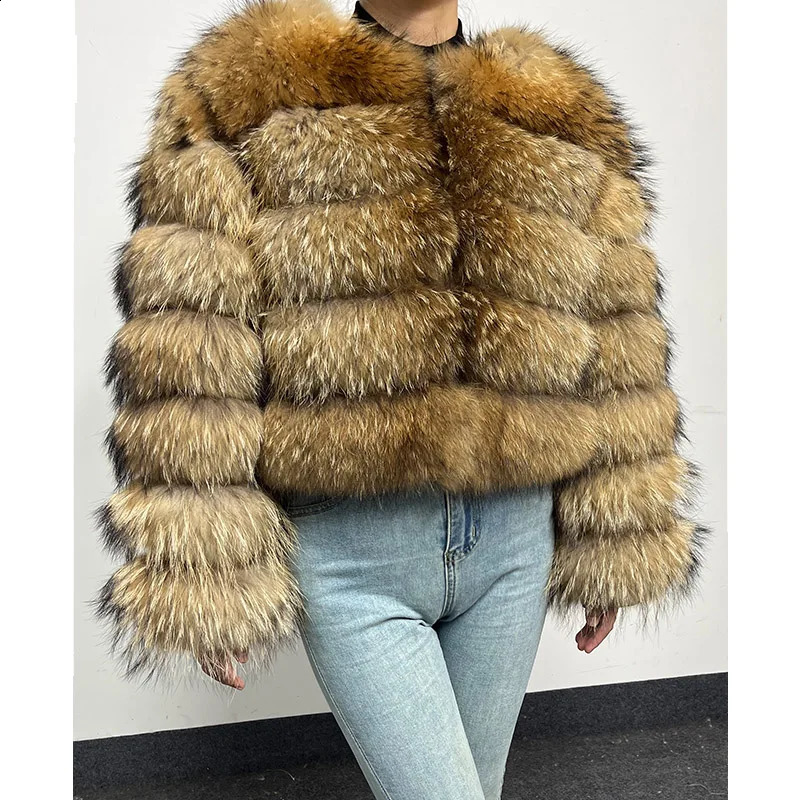 2024 Natural raccoon Real Fur Coat Women Winter Warm Jacket Detachable Long Sleeve Female Vest Furry Coats clothing 250115