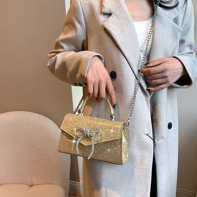 new style New Diamond Bow Banquet Bag Fine Pink Elegant Handbag Chain Crossbody