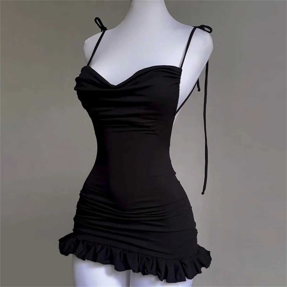 2024 European and American New High end Y2K Sexy Open Back Lace up Slim Fit Spicy Girl Short Skirt Summer Party Club Mini DressXJ250115