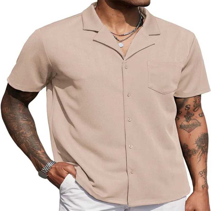 Mens casual fashion wrinkle-free untucked Cuban shirt business casual button-down shirt short sleeve shirtXJ250121