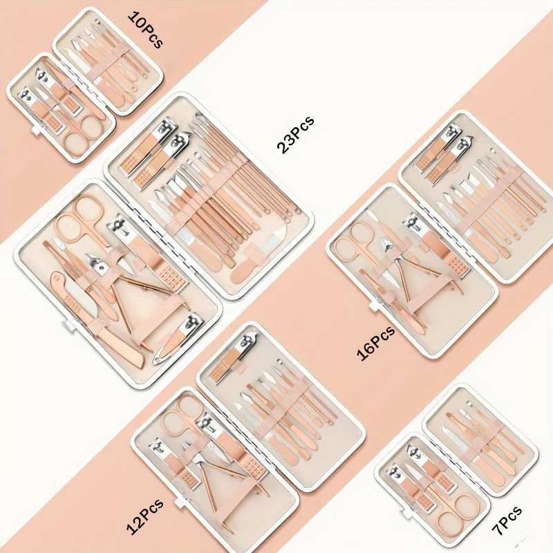 7-23Pcs Set Rose Gold Stainless Nail Art Tools Kits Nail Clipper Cutter Trimmer EarPick Grooming KitXJ250121