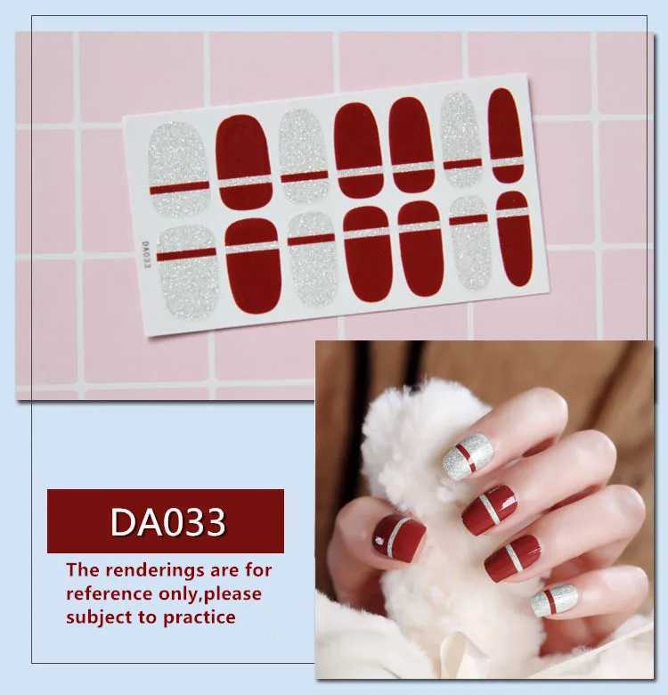 Baking Free Full Cover Wraps Nail Polish Stickers Strips Plain Nail Art Decorations Heart Designs Glitter Powder Manicure TipsXJ250120