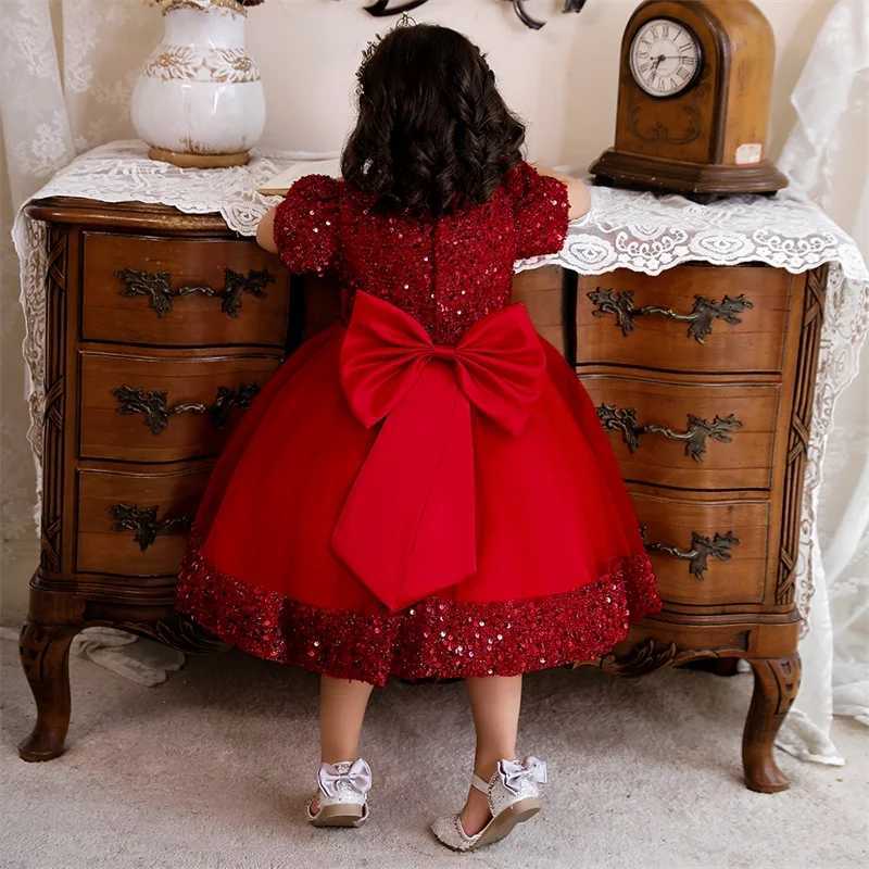 Baby Girl Baptism Newborn Green Sequin Big Bow Flower Toddler Party Summer Dress Kids Christening Children Princess Ball Gown X250203
