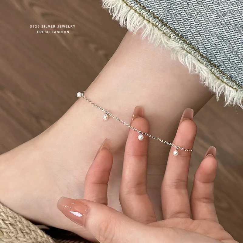 925 Sterling Silver Shell Pearl Tassel Anklet for Women Korean Exquisite Elegant Summer Foot AccoriesXJ250121