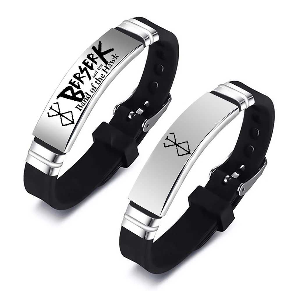 Anime Berserk Symbol Stainless Steel Bracelet Sword Mad Warrior of Norse Viking Silicone Bracelets Adjustable Wristband W250121