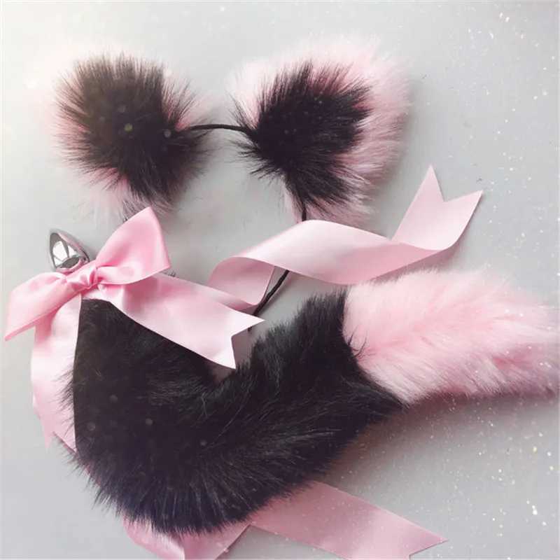 Fox Tail Bow Metal Butt Anal Plug Cute Bow-Knot Soft Cat Ears Headbands Erotic Cosplay Accessories Adult Sex Toys For CouplesXJ250121