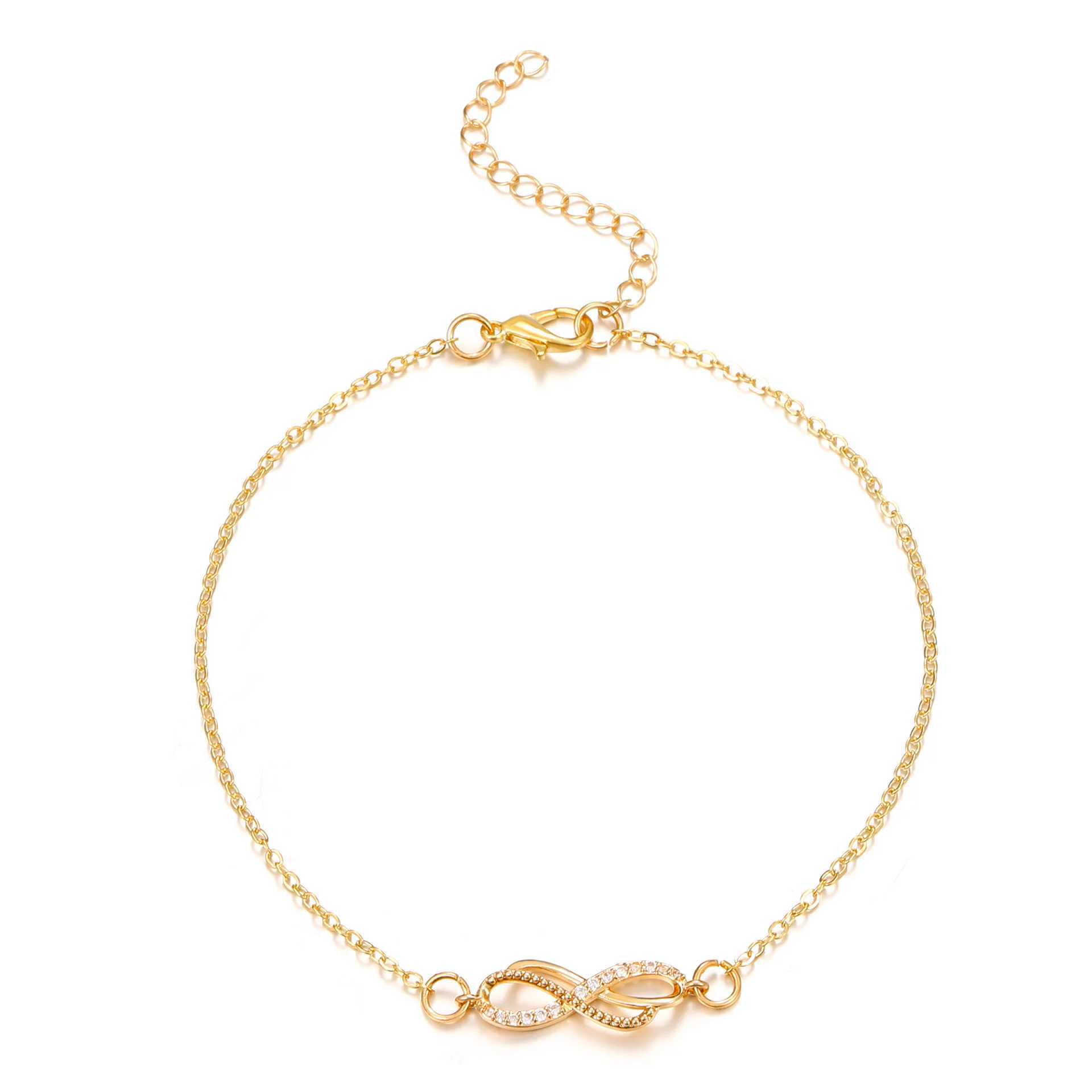 New Infinite Love Bracelet Korean Beach Charms Ankle Bracelet Rhinestone 8 Shape Bangle for Women Foot Jewelry Daily Wear W250121