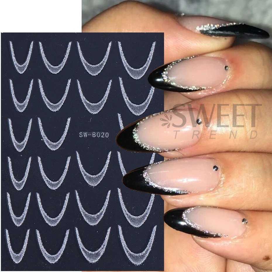 Glitter Gradient French Line Nail Art Stickers 3D Self-Adhesive Decals Design Nail Tips Guides for DIY Manicure Decoration ToolsXJ250120