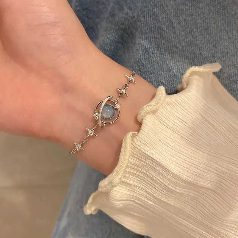 Korean Elegant Opal Space Star Bracelet For Women Ins Delicate Zircon Starlight Bracelet Girls Sliver Chains Bangle Jewelry Gift W250121