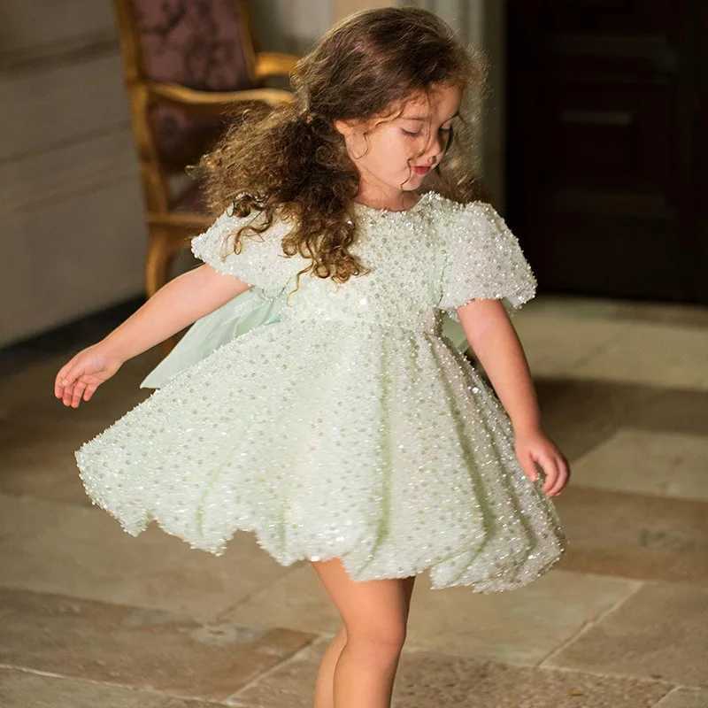 2025 Childrens Princess Evening Dress Fashion Sparkle Pearl Design Wedding Birthday Baptist Party Eid al Fitr Party Girl Dress X250203