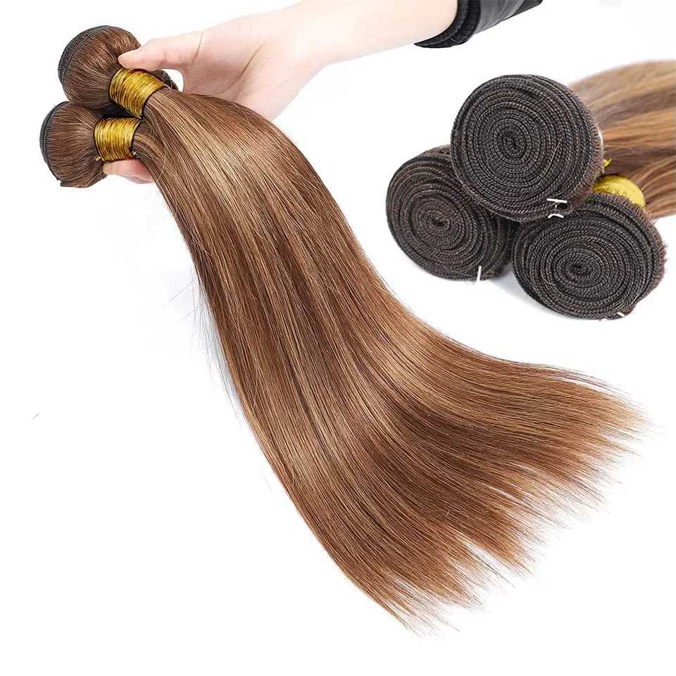 30 Inch P4/27 Straight Bundles With 13X4 Lace Frontal Raw Brazilian Human Hair Weaving 3 Bundle Deals Highlight Bundle ExtensionXJ250120