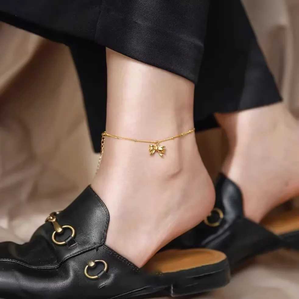 OIMG 316L Stainl Steel Princ Bow Knot Ankle Anklet Foot Chain For Women Girls Bead Chain Summer Beach Barefoot BraceletXJ250121
