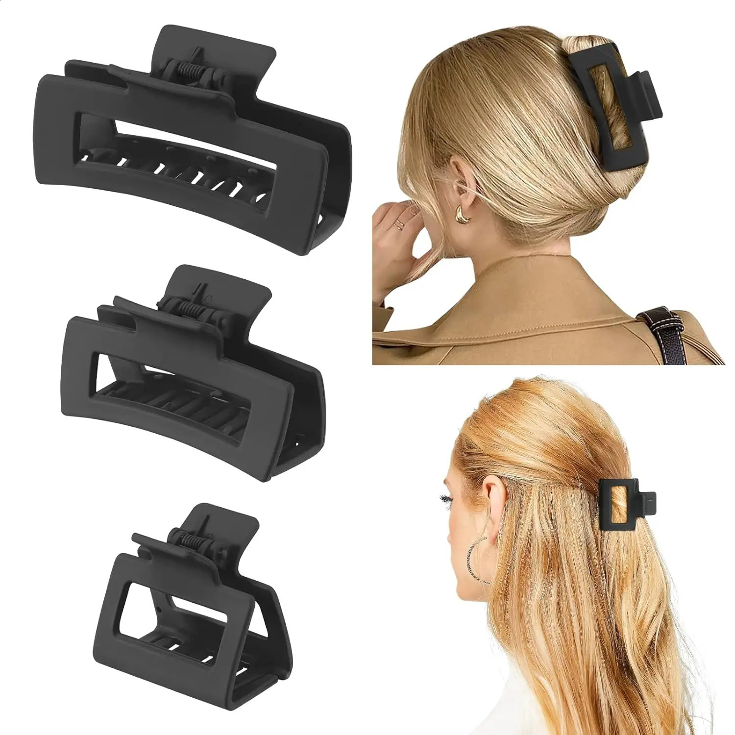 3 Pack Hair Claw Clips Square Rectangular Claw Hair Clips for Women Girls Non-slip Matte Large Medium Small Hair Clips Strong 250120
