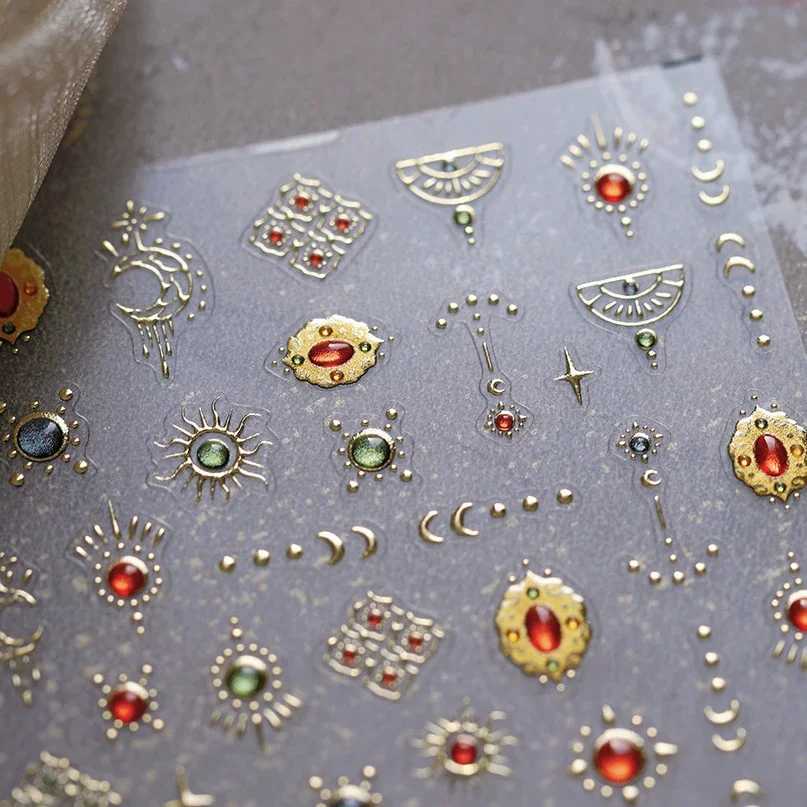 Traditional Chinese Gems Star Moon Red Love Heart Totem Starlight Rhinestone Punk Nail Art Sticker Charm DIY Manicure Tool DecalXJ250120