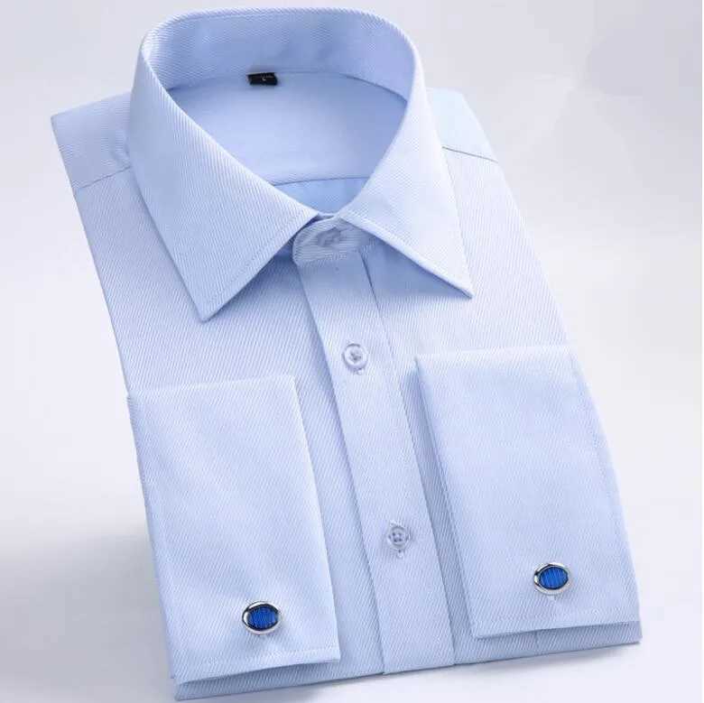 2024 New M~6XL Mens French Cuff Dress Shirt Yellow -White-Purple-Black Long Sleeve Formal Business Buttons Regular Fit ComfortXJ250121