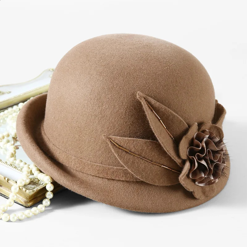 Women Winter 100% Wool Hat Mother Warm Felt Fedora Female Party Formal Asymmetric Cloche Cap 250118