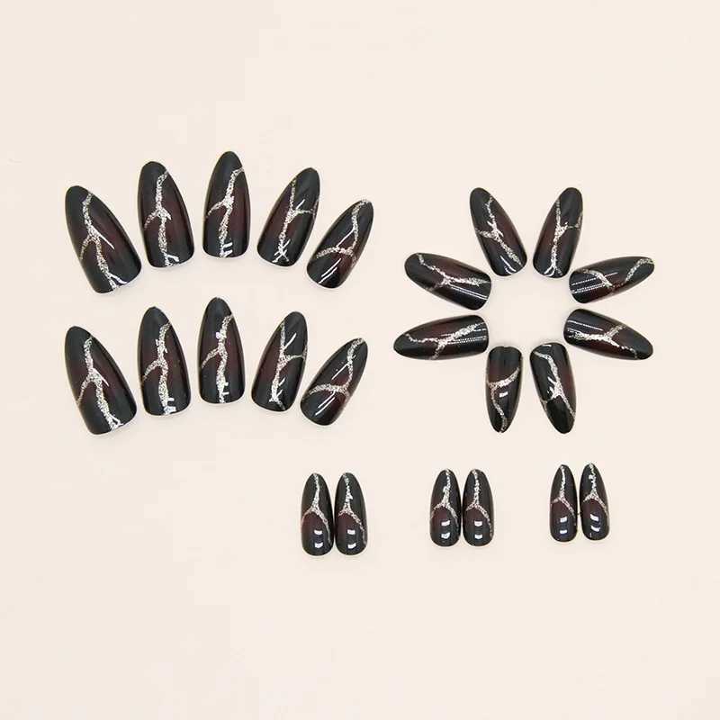 24 Red Lightning Pressing Nails Pink Gradient Fake Nails Smooth Artificial Fingers Reusable Female Fake NailsW250120