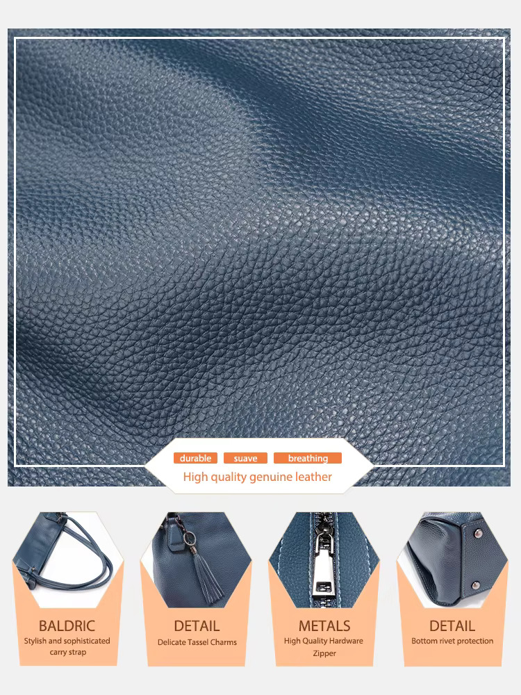 Zency Genuine Women's Tassel Shoulder Vintage Large Capacity Female Handbag Shopper Natural Leather Ladies Hobo Bag