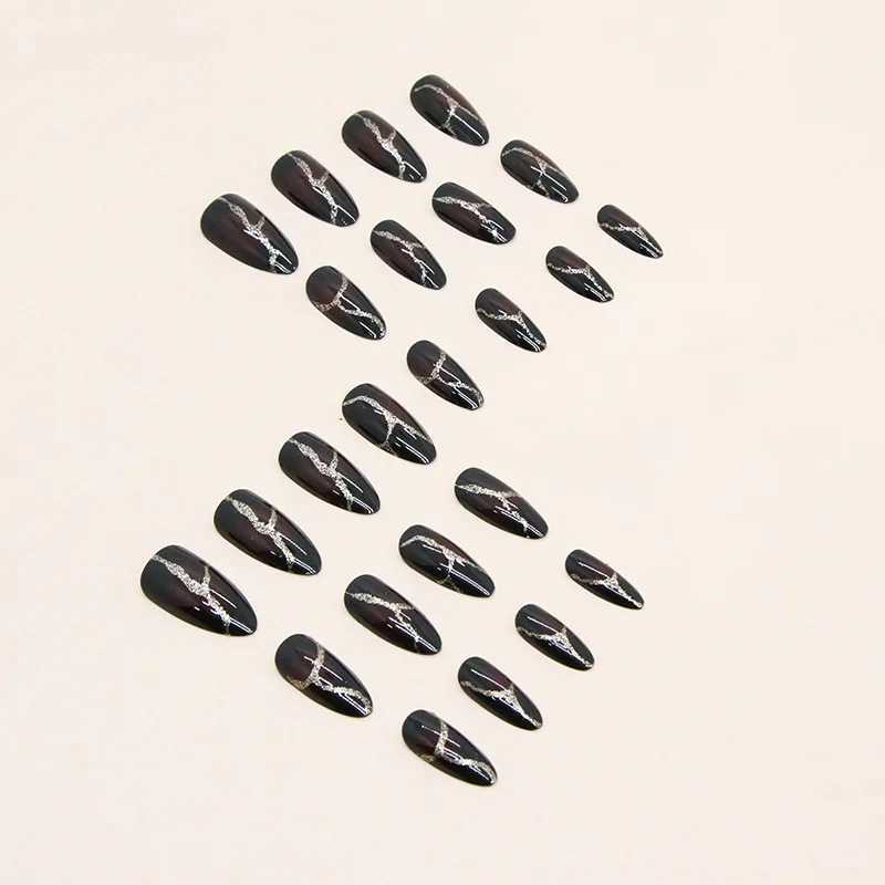 24 Red Lightning Pressing Nails Pink Gradient Fake Nails Smooth Artificial Fingers Reusable Female Fake NailsW250120