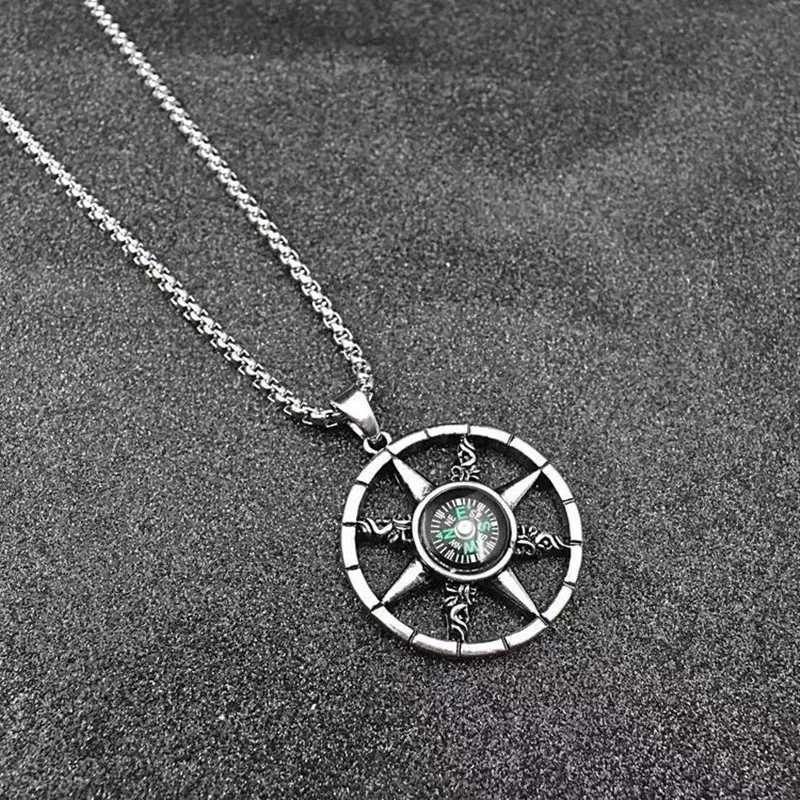 Compass Necklace European and American Mens Versatile Simple Sweater Chain Personalized Hip Hop Pendant Womens Fashion TagXJ250114