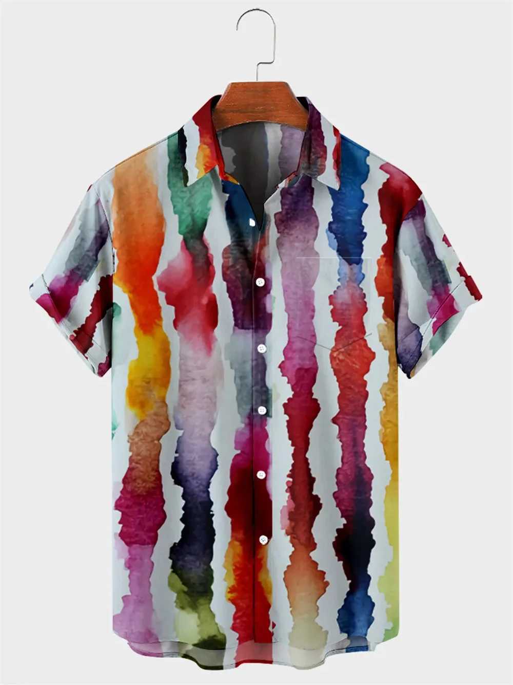 Hawaiian Mens Striped Shirts Black Printed Shirts Social Short Sleeve Casual Top Oversized Gym Clothing Fashion Male Vintage XJ250121
