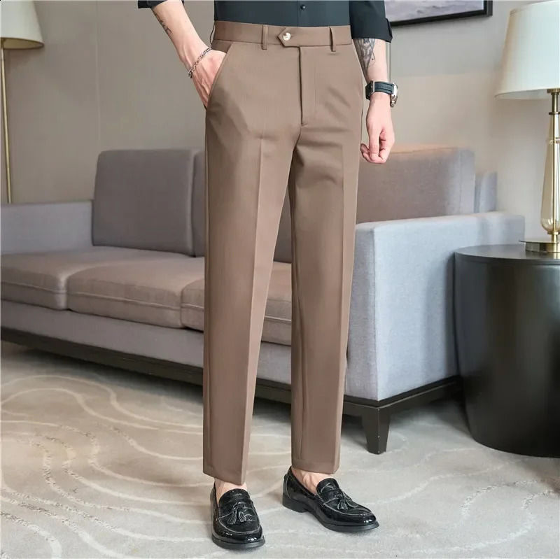 Men Pinstripe Suit Pants Hombre Pantalones 2024 Autumn Stretch Slim Formal Trousers for Men Casual Dress Pants Men Clothing 250122