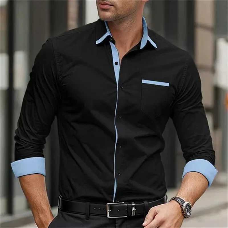 18 color mens shirt long -sleeved shirt single -breasted real pocket daily casual mens top business office loose large sizeXJ250121