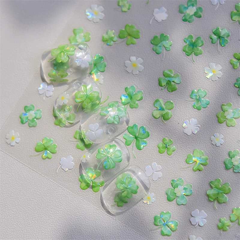 1 Pack 5D Green Four Leaf Clover Nail Art Stickers Summer High Quality Colorful Jelly Flower Aurora Nail Art Decorative StickersXJ250120
