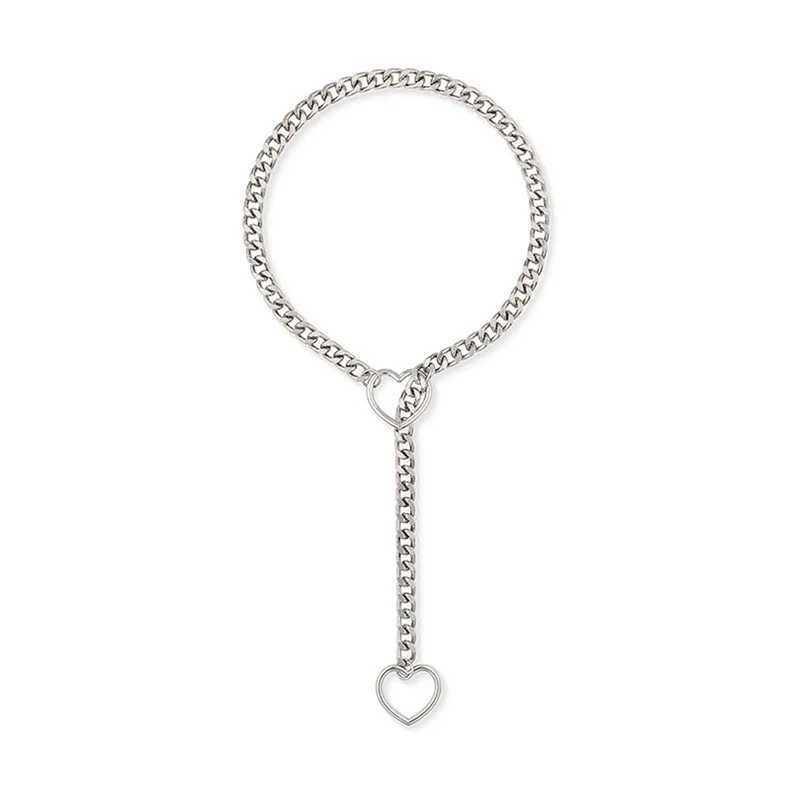 Heavy Lariat Heart Necklace Personality Punk Rock Silver Color Slip Chain Ring Slipchain Choker Collar for Women Men JewelryXJ250121