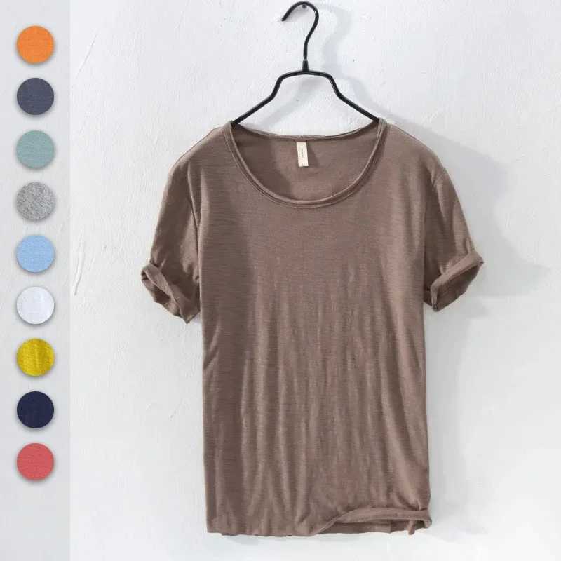 Mens Retro Raw Edge T-Shirt 100% Cotton Lightweight Breathable Slim-fit Monochromatic O-Neck Casual Basic Top TeesXJ250117