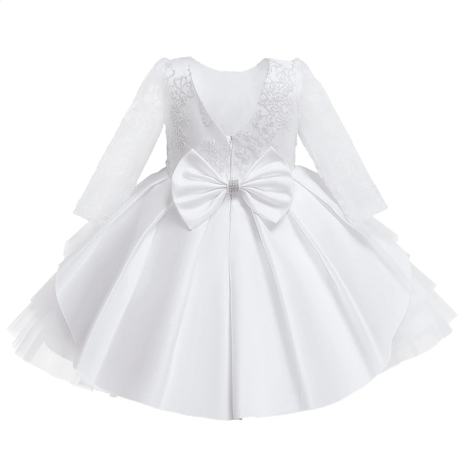 Baby Girls White Baptism Dress with Flower Embroidery - Perfect for Birthday Wedding Special Occasions 250115